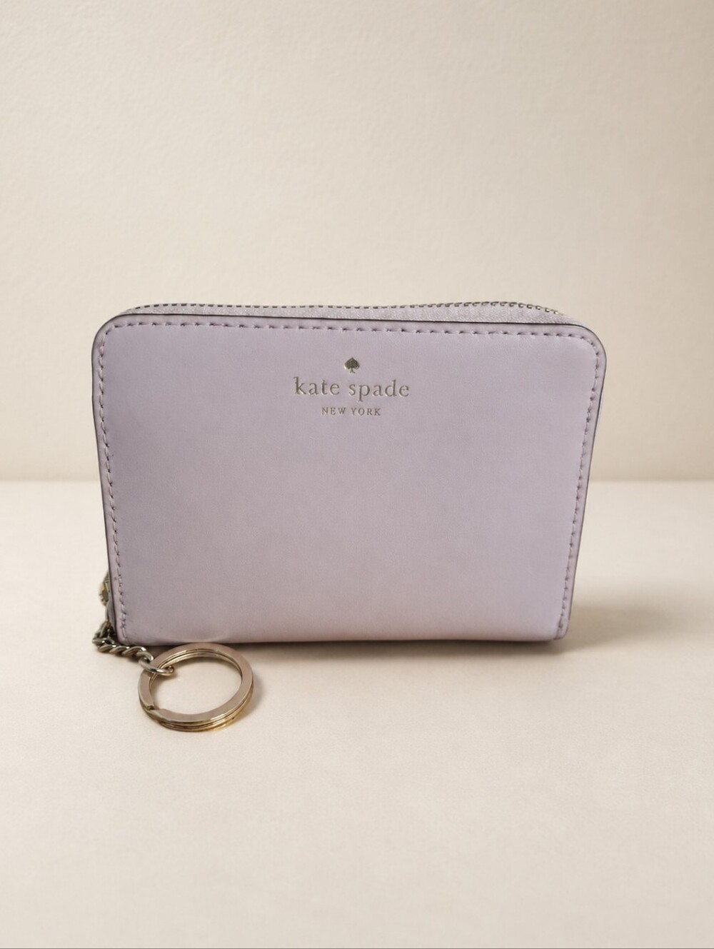 Kate Spade New York Lavender Leather Zip Around Wallet Key Ring EUC
